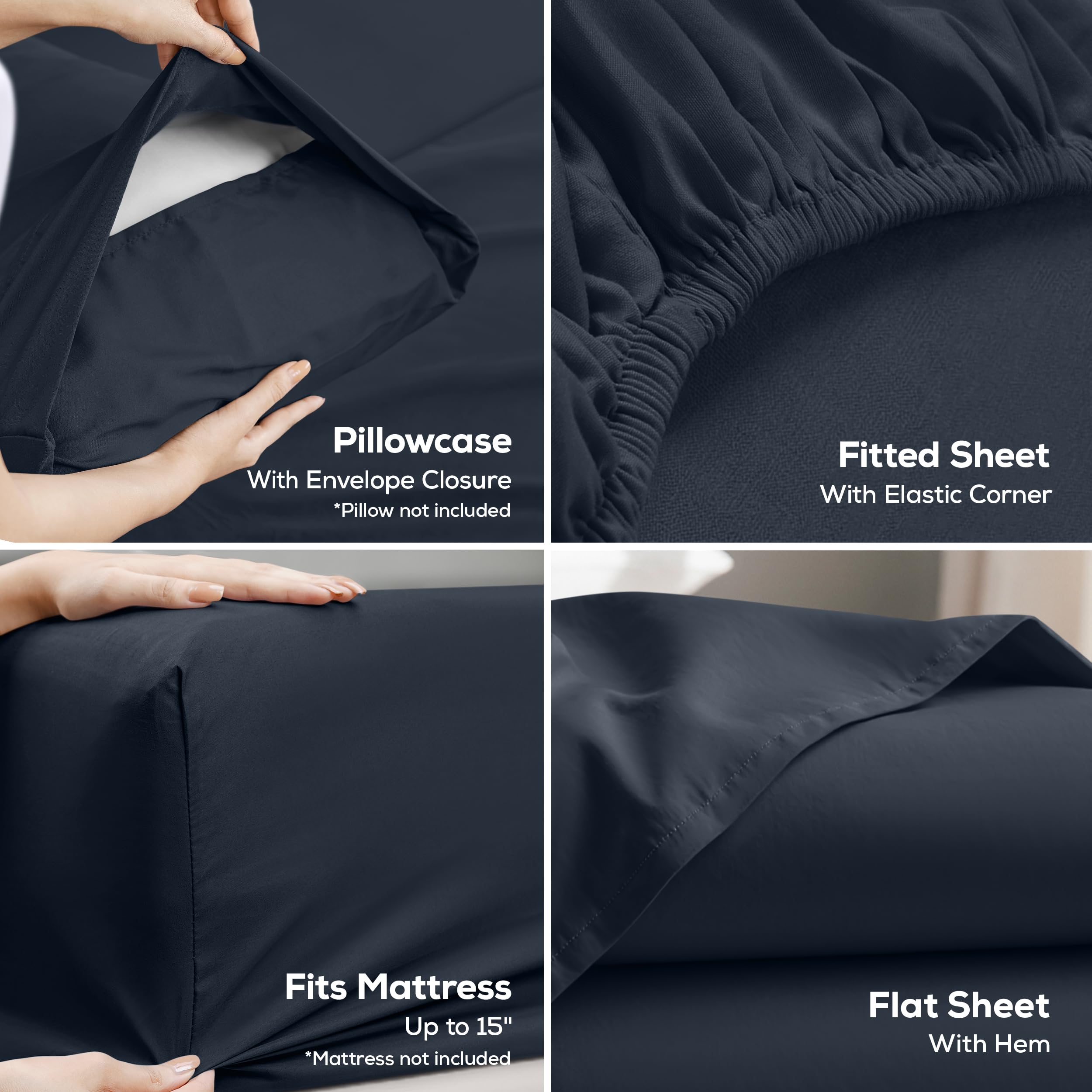 Utopia Bedding Queen Bed Sheet Set - 4 Piece Bedding - Soft Brushed Microfiber Fabric - Shrinkage & Fade Resistant - Easy Care (Navy) 🍁 All In One Marketplace Canada