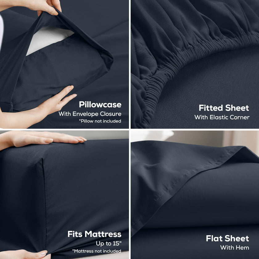 Utopia Bedding Queen Bed Sheet Set - 4 Piece Bedding - Soft Brushed Microfiber Fabric - Shrinkage & Fade Resistant - Easy Care (Navy) 🍁 All In One Marketplace Canada