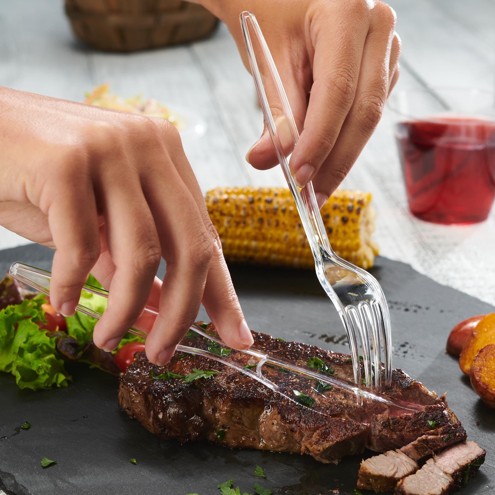 Gusto [360 Combo Pack] Heavy Duty Clear Silverware, Heavyweight Utensils - 180 Forks, 120 Spoons and 60 Knives Cutlery, Reusable, Perfect for Wedding, Parties and Events - Formerly Comfy Package 🍁 All In One Marketplace Canada