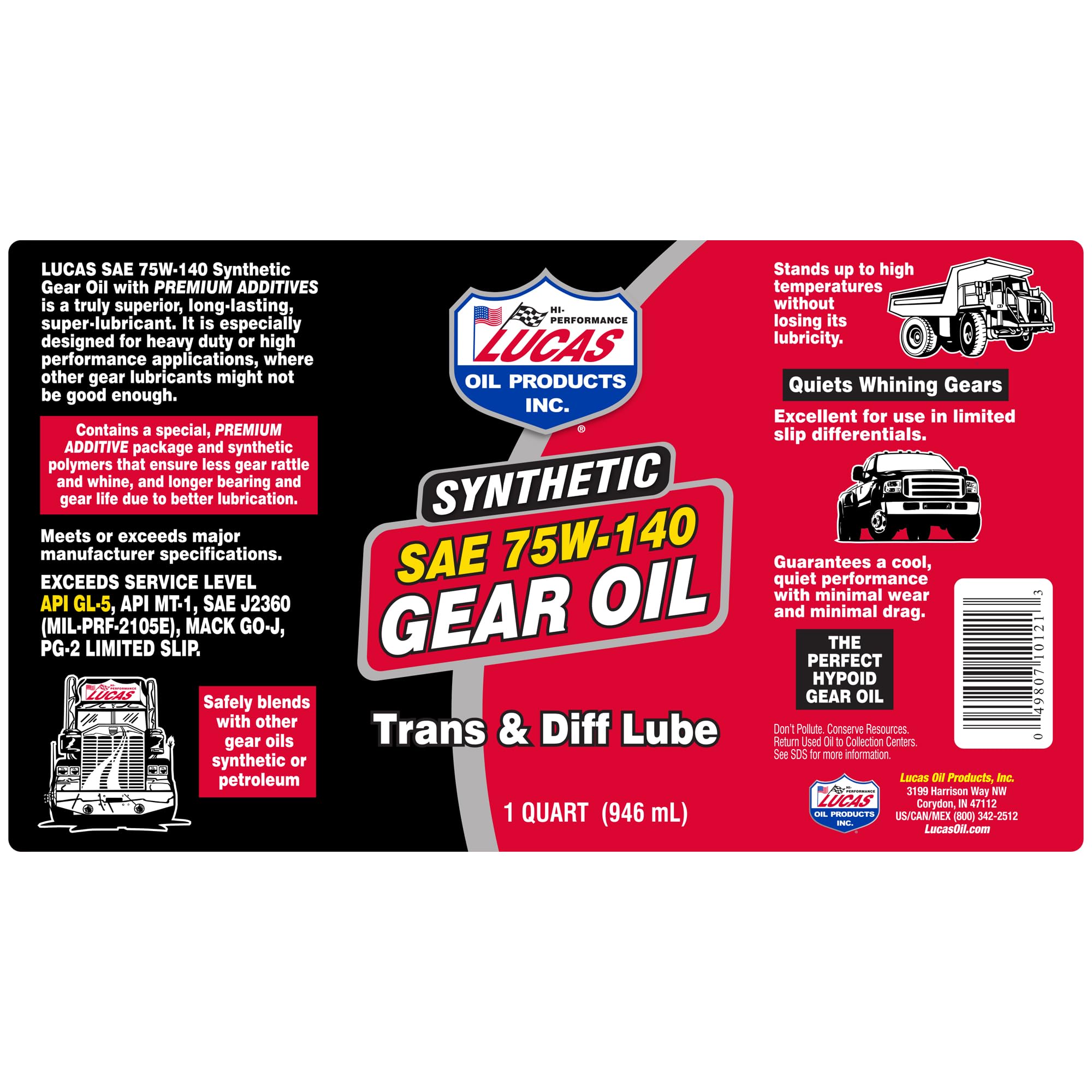 Lucas Oil 10121 SAE 75W-140 Synthetic Transmission and Differential Lube - 1 Quart 🍁 All In One Marketplace Canada