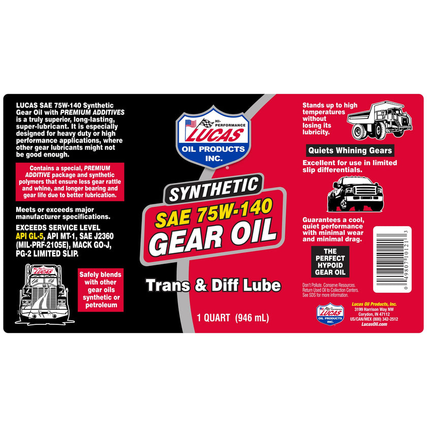 Lucas Oil 10121 SAE 75W-140 Synthetic Transmission and Differential Lube - 1 Quart 🍁 All In One Marketplace Canada