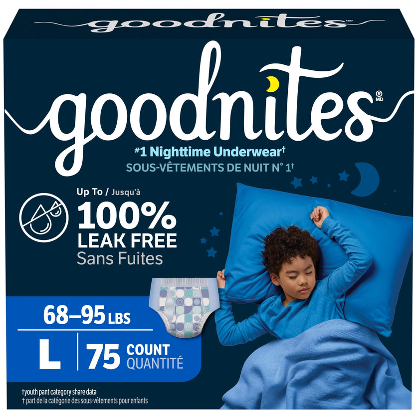 Goodnites Boys' Nighttime Bedwetting Underwear, Size Large (68-95 lbs), 75 Ct (3 Packs of 25), Packaging May Vary 🍁 All In One Marketplace Canada