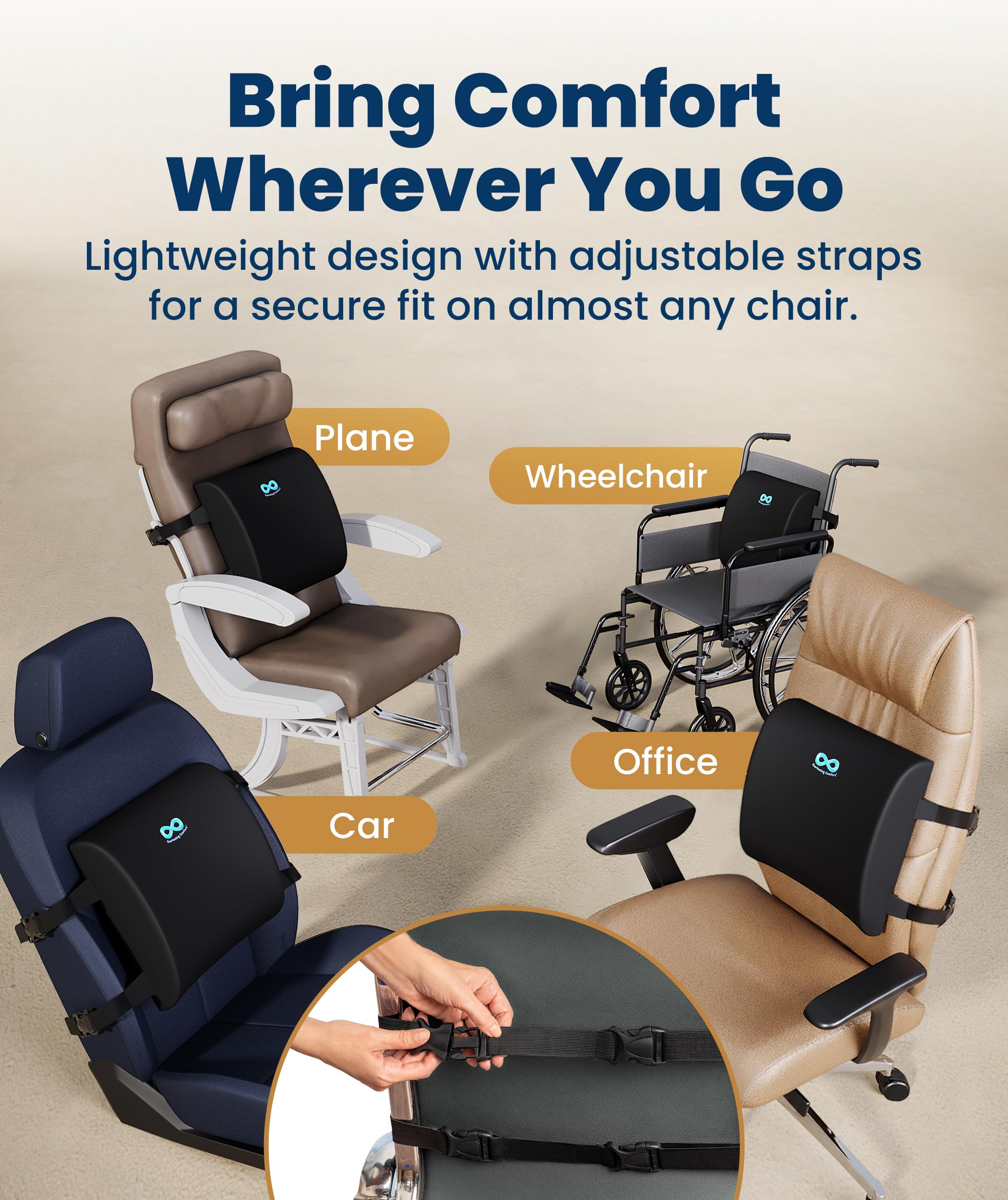 Everlasting Comfort Lumbar Support Pillow for Office Chair - Memory Foam Back Cushion for Car Seat - Promotes Better Posture, Back Pain Relief - Ideal Gaming and Desk Chairs Work and Home Essentials 🍁 All In One Marketplace Canada