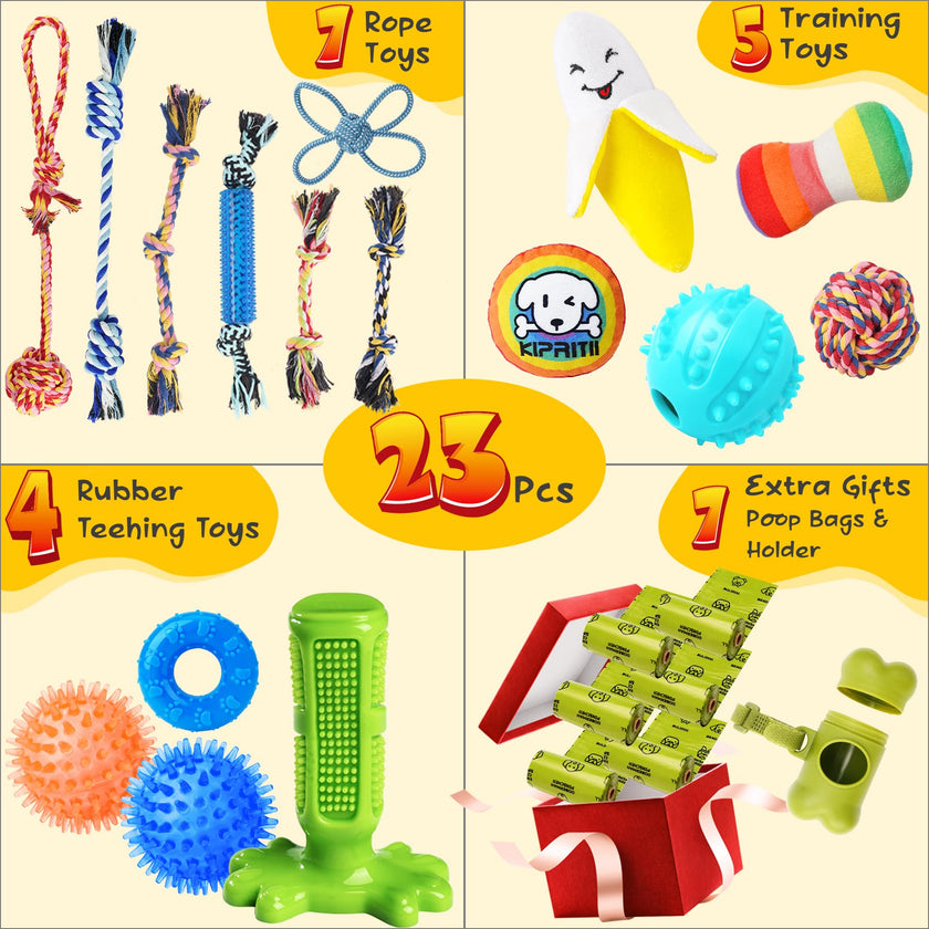 KIPRITII Dog Toys for Puppy Teething - 23 Pack Puppy Teething Toys for Boredom, Pet Dog Toothbrush Dog Toys with Rope Toys, Dog Treat Ball and More Squeaky Toy for Puppies and Small Dogs 🍁 All In One Marketplace Canada