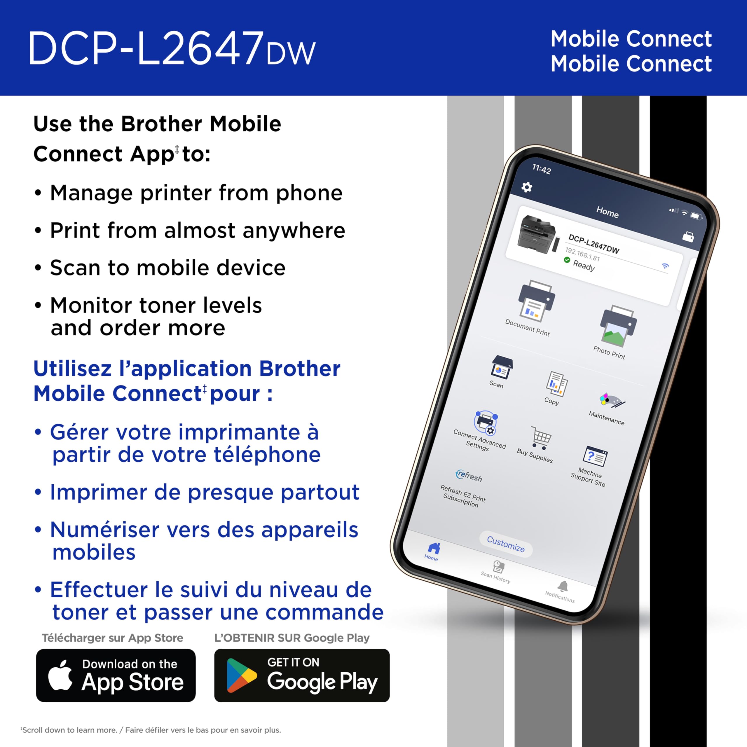 Brother DCP-L2647DW Compact Wireless Monochrome Laser Printer with Scanner, 250-Sheet PaperTray 🍁 All In One Marketplace Canada