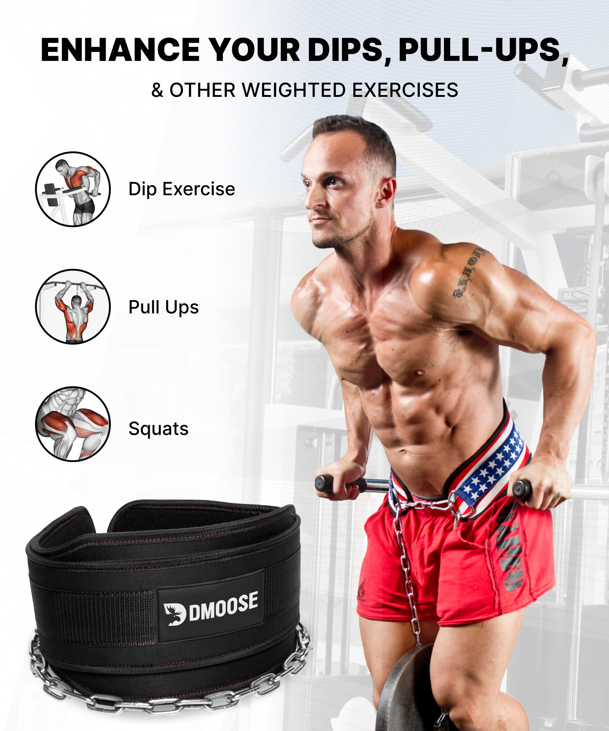 DMoose Dip Belt for Weightlifting, Weight Belt with Chain for Pullup, Gym Lifting Belt for Powerlifting, Squat, Bodybuilding, Heavy Duty Steel, Workout Belt with Comfortable Neoprene Support 🍁 All In One Marketplace Canada