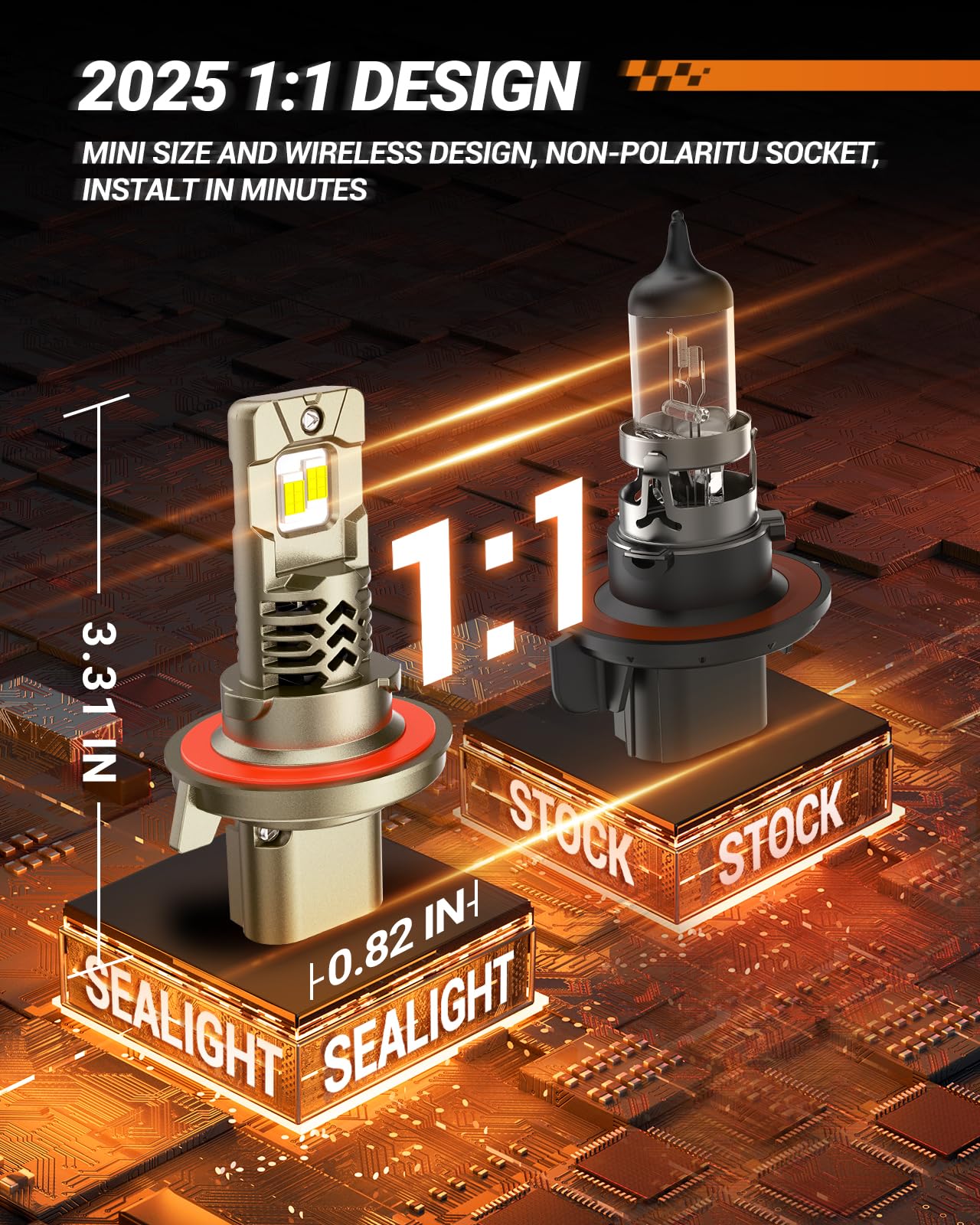 SEALIGHT 2026 Brightest H13 9008 LED Headlight Bulbs, 90,000LM 1200% Brighter, 6500K Cool White, 1:1 Halogen Size Wireless, 3 Min Plug and Play Halogen Replacement Conversion Kit, Pack of 2 🍁 All In One Marketplace Canada
