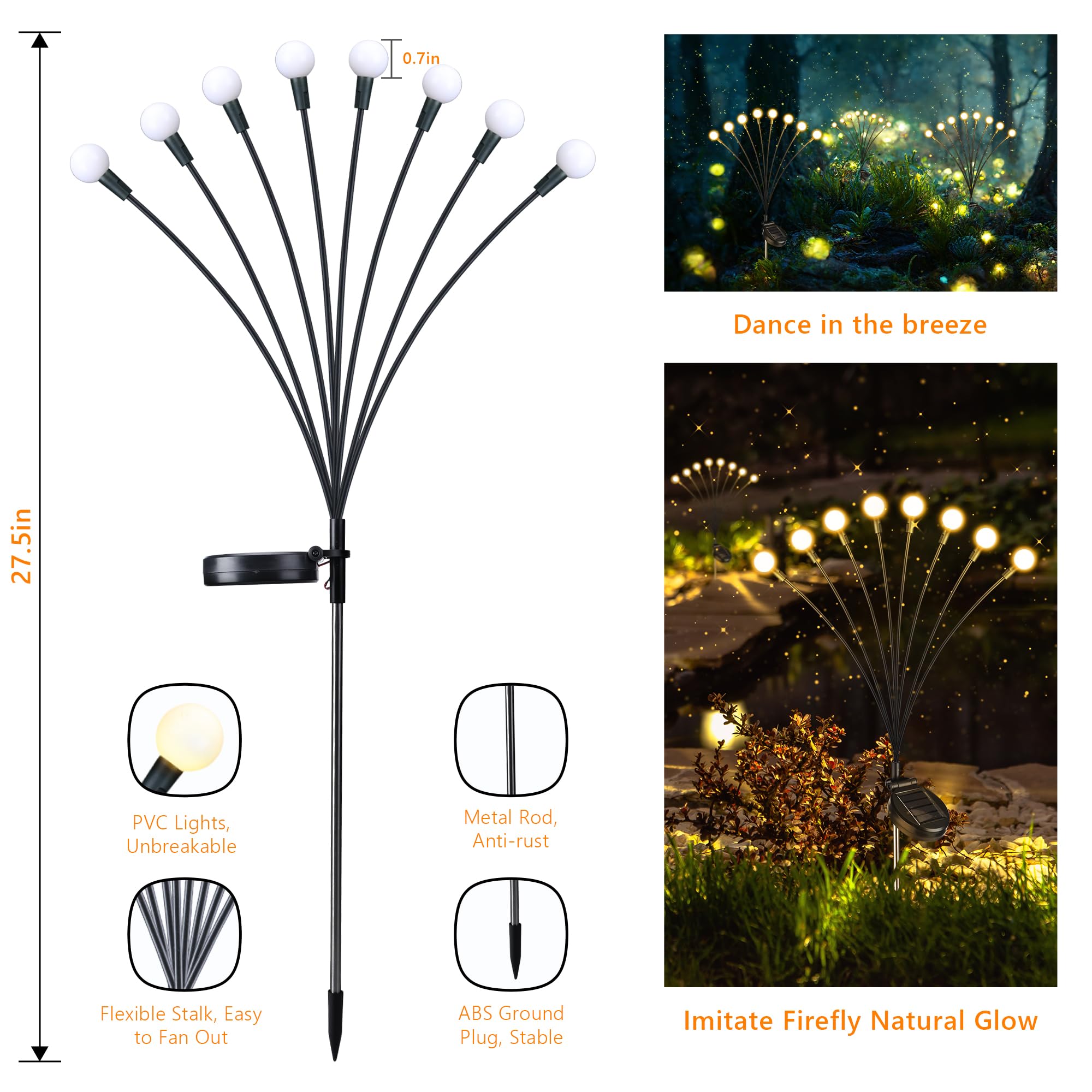 iBaycon 4 Pack Solar Firefly Lights Garden Pathway Outdoor Decor Warm White 🍁 All In One Marketplace Canada