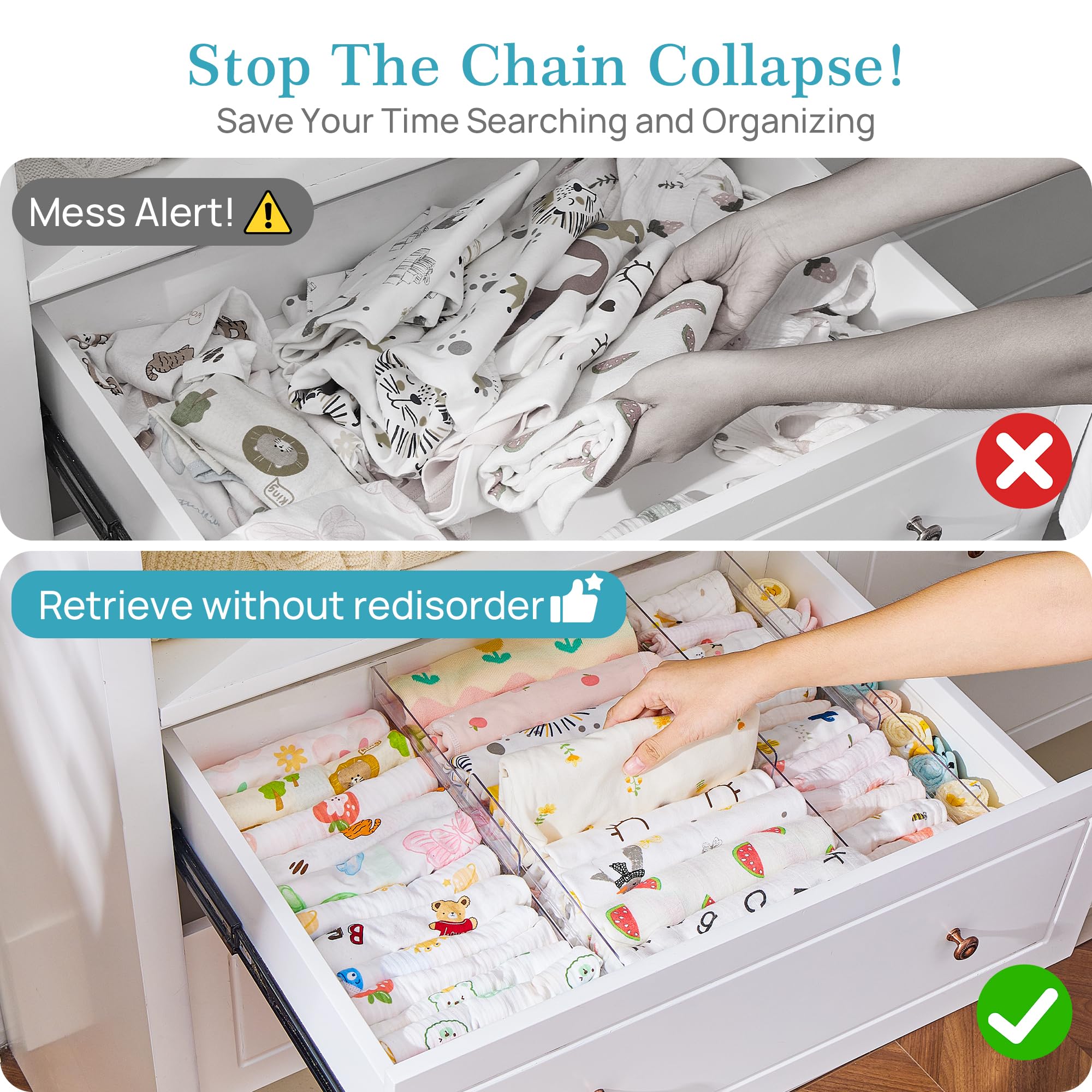 Vtopmart 8 Pack Drawer Dividers for Clothes, Adjustable 4