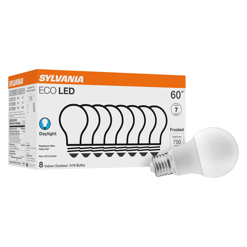Sylvania ECO LED A19 Light Bulb, 60W Equivalent, Efficient 9W, 7 Year, 750 Lumens, Non-Dimmable, Frosted, 5000K, Daylight - 8 Count (Pack of 1) (40883) 🍁 All In One Marketplace Canada