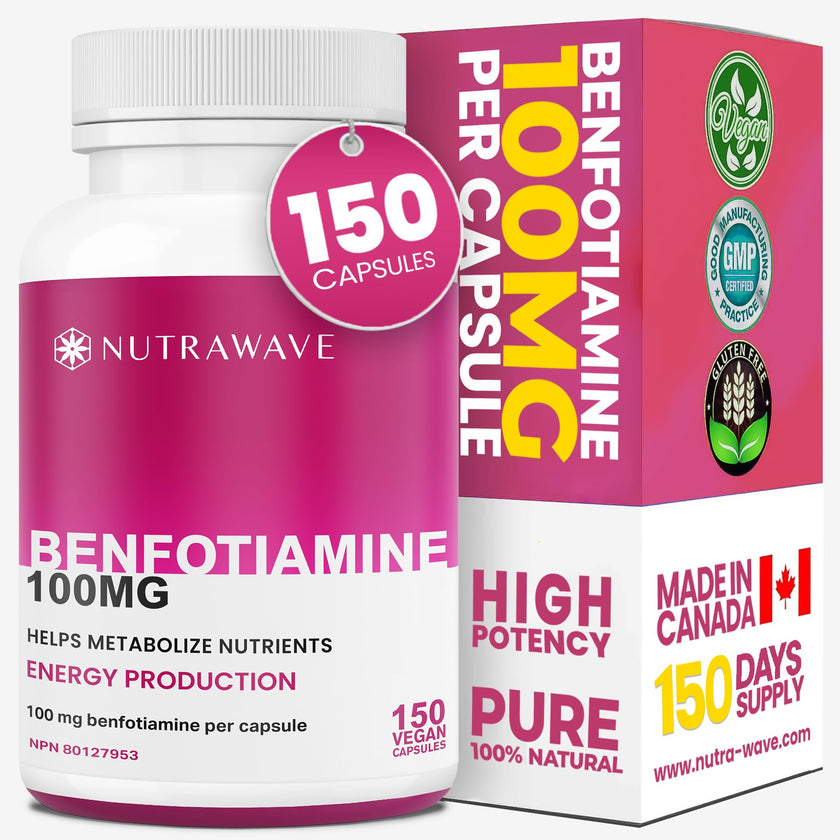 Nutrawave PURE *BONUS SIZE* 150 capsules HIGHEST POTENCY Benfotiamine Complex – 100mg, Thiamine B1 Supplement, Increased Energy, Nerve Support, All-Natural, Vegan, Gluten Free. 5-month supply 🍁 All In One Marketplace Canada