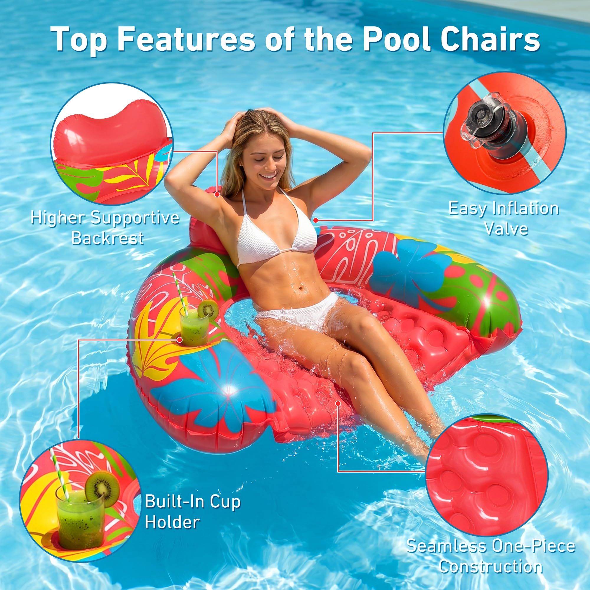 SEETOHOME 3 Pack Pool Floaties for Adults, Inflatable Pool Float Chair Adult Size with Backrest & Cup Holder Floating Pool Chair Floaties for Adults Beaches, Lakes, Rivers, Parties Water Fun 🍁 All In One Marketplace Canada