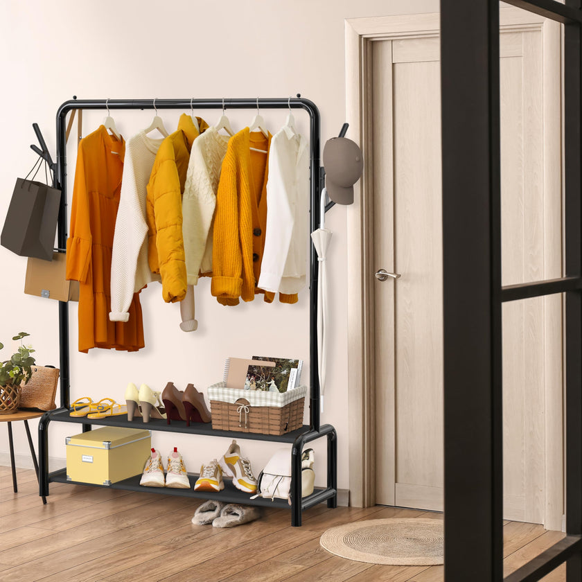 Simple Houseware 52-Inch Garment Rack with Storage Shelves and Coat/Hat Hanging Hooks, Black 🍁 All In One Marketplace Canada