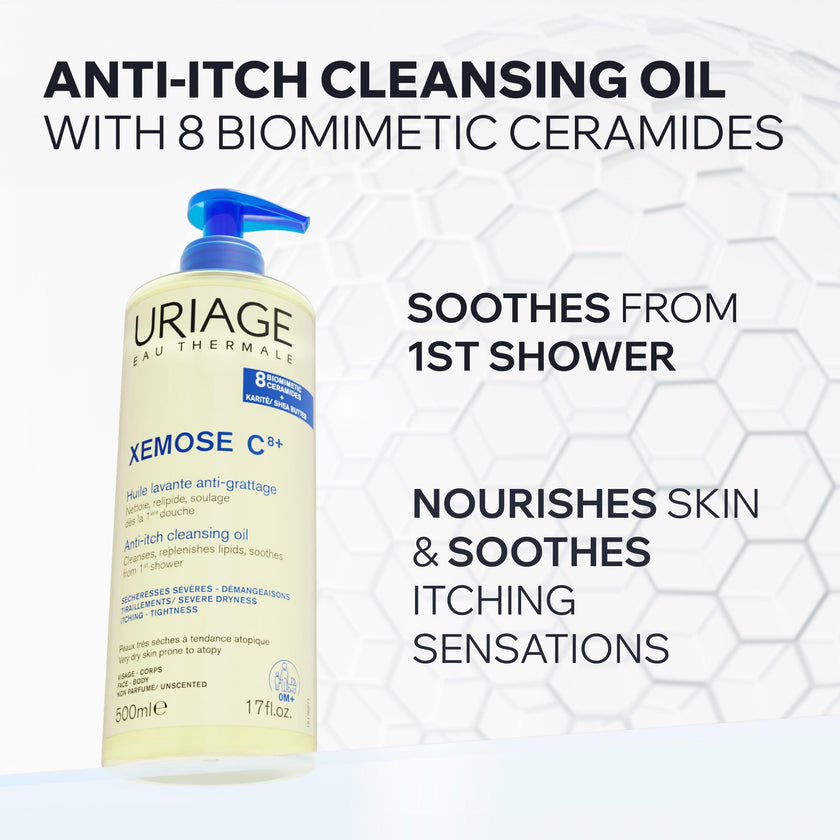 Uriage Xémose Cleansing Soothing Oil - Face & Body Cleanser & Shower Gel - Long-Lasting Comfort For Dry, Sensitive Skin Prone to Atopic Eczema - Soap-free, Fragrance-free For Your Whole Family - 1L 🍁 All In One Marketplace Canada