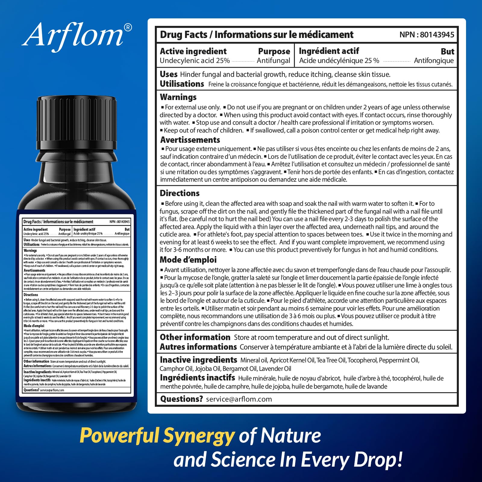 Arflom Toenail Fungus Treatment : 25% Undecylenic Fungal Nail Treatment Extra Strength - Toe and Fingernail with Tea Tree Oil (2pcs, 15ml each) 🍁 All In One Marketplace Canada