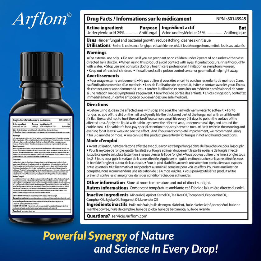 Arflom Toenail Fungus Treatment : 25% Undecylenic Fungal Nail Treatment Extra Strength - Toe and Fingernail with Tea Tree Oil (2pcs, 15ml each) 🍁 All In One Marketplace Canada