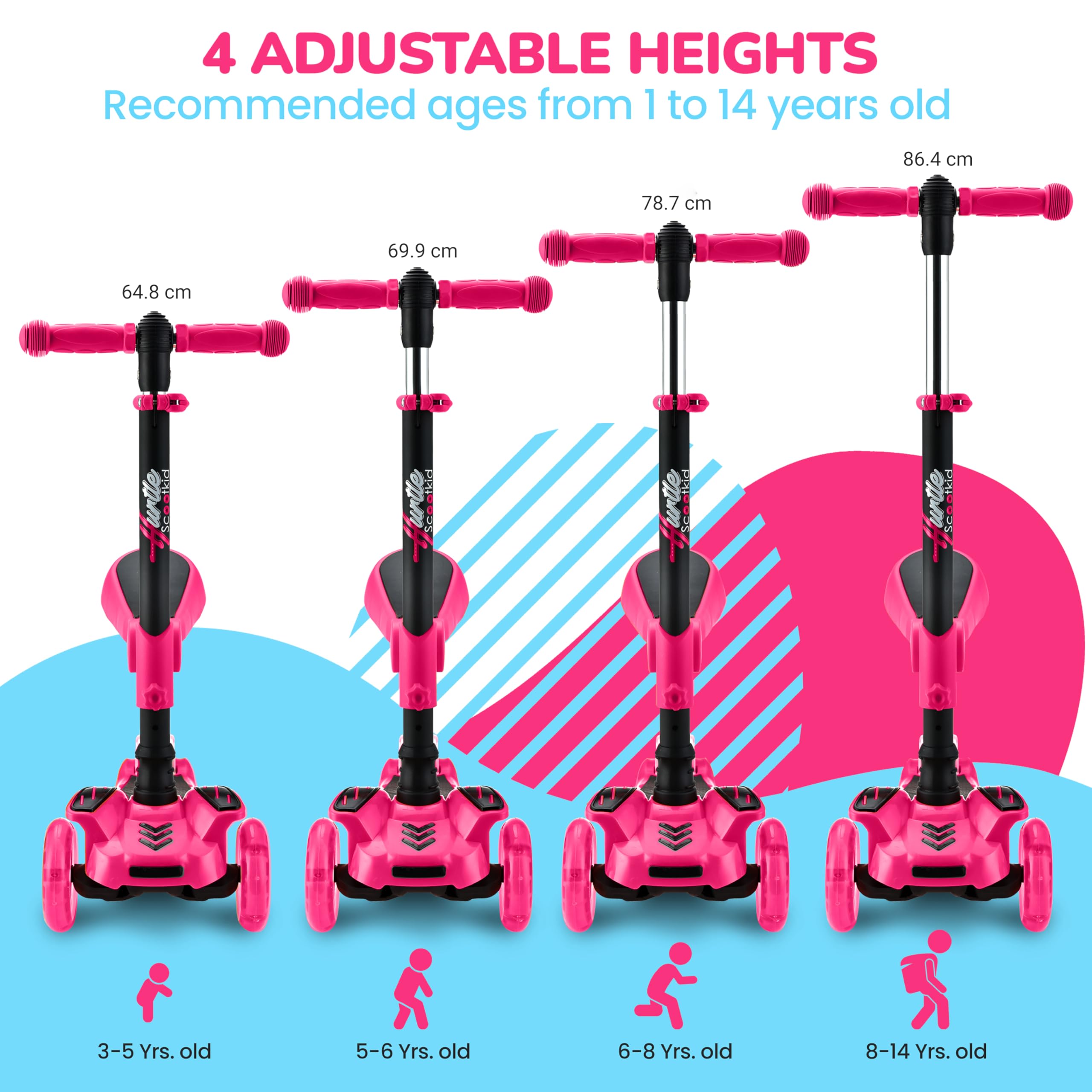 Hurtle - 3 Wheel Foldable Kick Scooter for Kids & Toddlers (Pink CA) 🍁 All In One Marketplace Canada