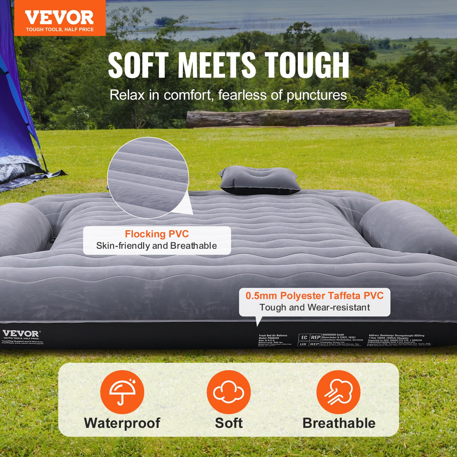 VEVOR Truck Bed Air Mattress, for 6-6.5 ft Full Size Truck Beds, Inflatable Air Mattress Camping Bed with 12V Air Pump 2 Pillows, Carry Bag, for Chevrolet Silverado, Dodge Ram, Ford 150/250/350 🍁 All In One Marketplace Canada
