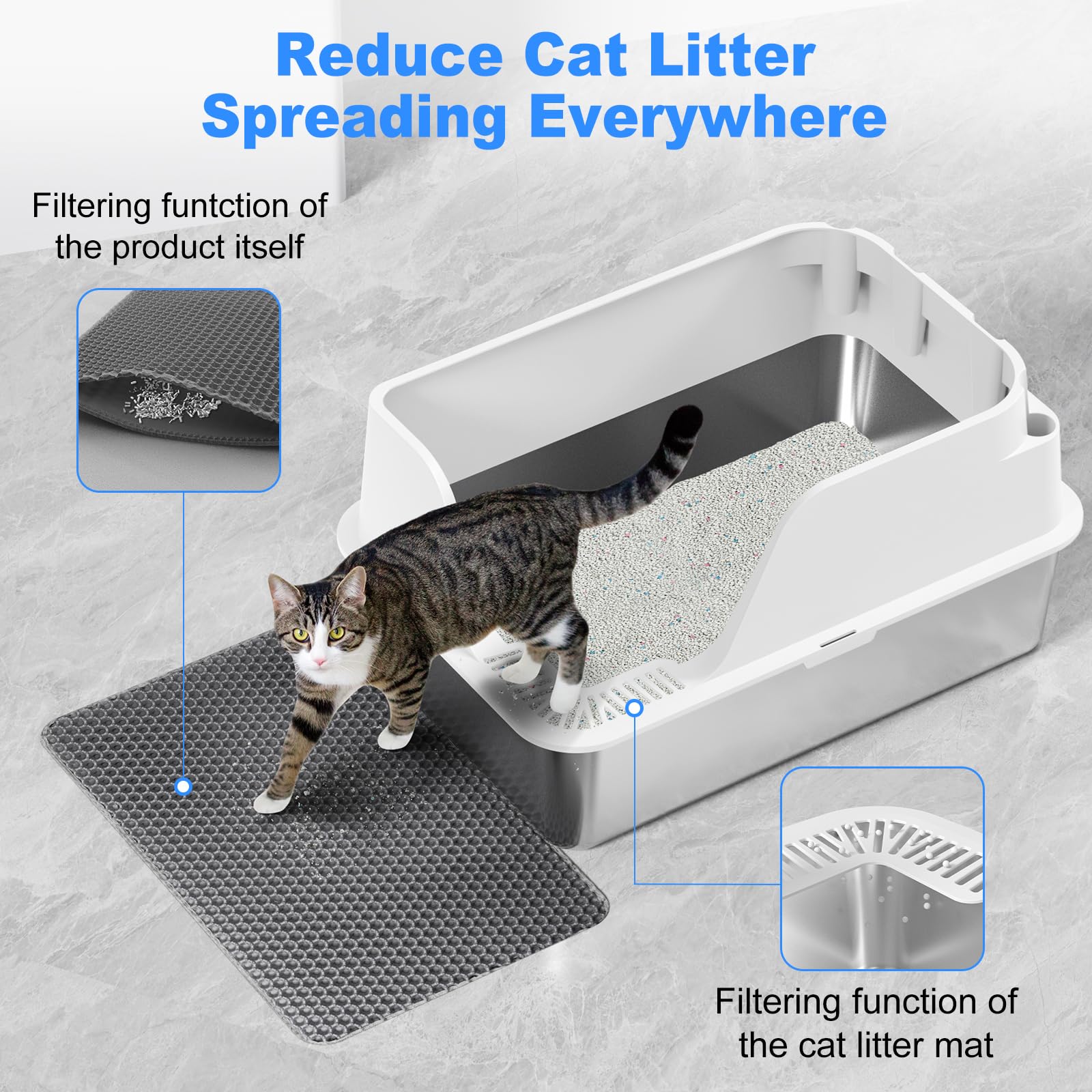 Stainless Steel Cat Litter Box with Lid, XL for Big Cats, High Sided Metal Litter Pan, Anti Leakage,Odor-Free & Easy Cleaning,Included Scoop &Trash Bag*2 & Mat & Sticker (White) 🍁 All In One Marketplace Canada