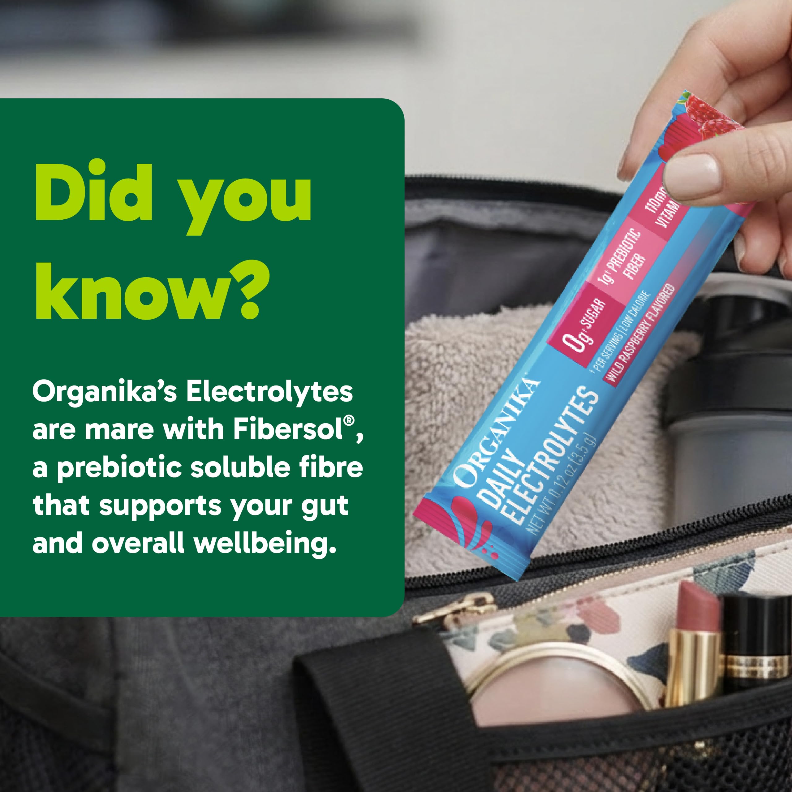Organika Canadian-Made Electrolytes Powder with Vitamin C & Prebiotic Fibre - Sugar-Free Hydration Drink Mix - Wild Raspberry - 20 Single-Serve Sachets x 3.5g 🍁 All In One Marketplace Canada