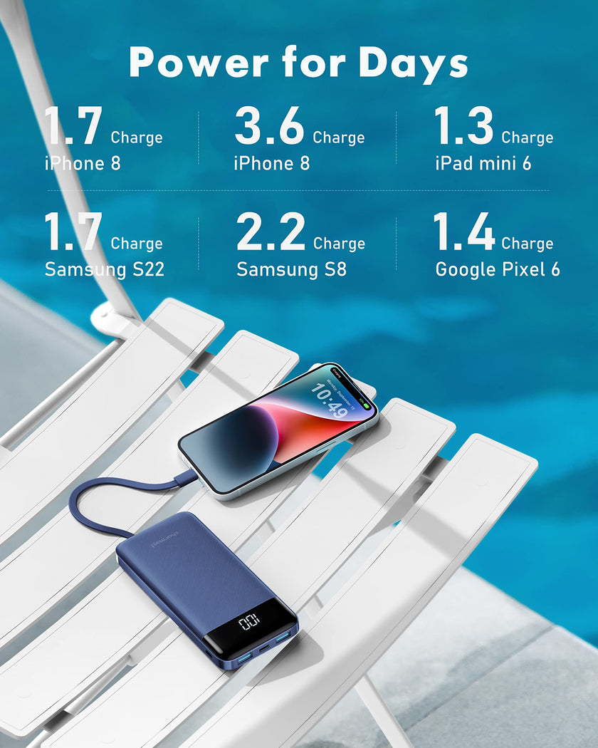 Charmast Portable Charger with Built in Cables, Power Bank with Cords Wires, Slim 10000mAh Travel Battery Pack 6 Outputs 3 Inputs 3A Fast Charging for Samsung Google Pixel LG Moto iPhone iPad 🍁 All In One Marketplace Canada