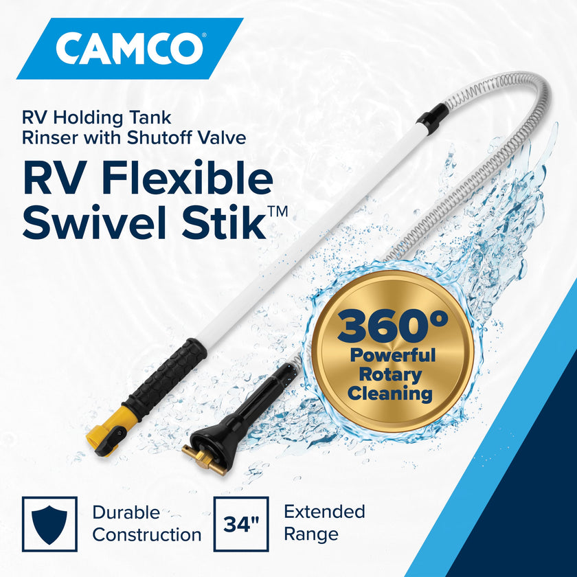 Camco Camper/RV Holding Tank Swivel Stik Rinser | Features Powerful Rotary Cleaning Action & 34-Inches of Flexible Reach | Equipped with 1/4 Turn Shutoff Valve & Ergonomic Easy Grip Handle (40074) 🍁 All In One Marketplace Canada