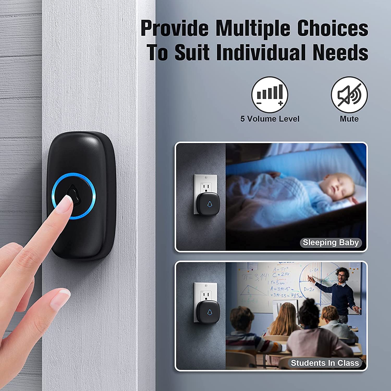 SECRUI Doorbell, Wireless Doorbell with 2 Receivers, Easy Installation, Adjustable Volumes, 58 Chimes, 1000Ft Operating Range, LED Indicator, Black 🍁 All In One Marketplace Canada