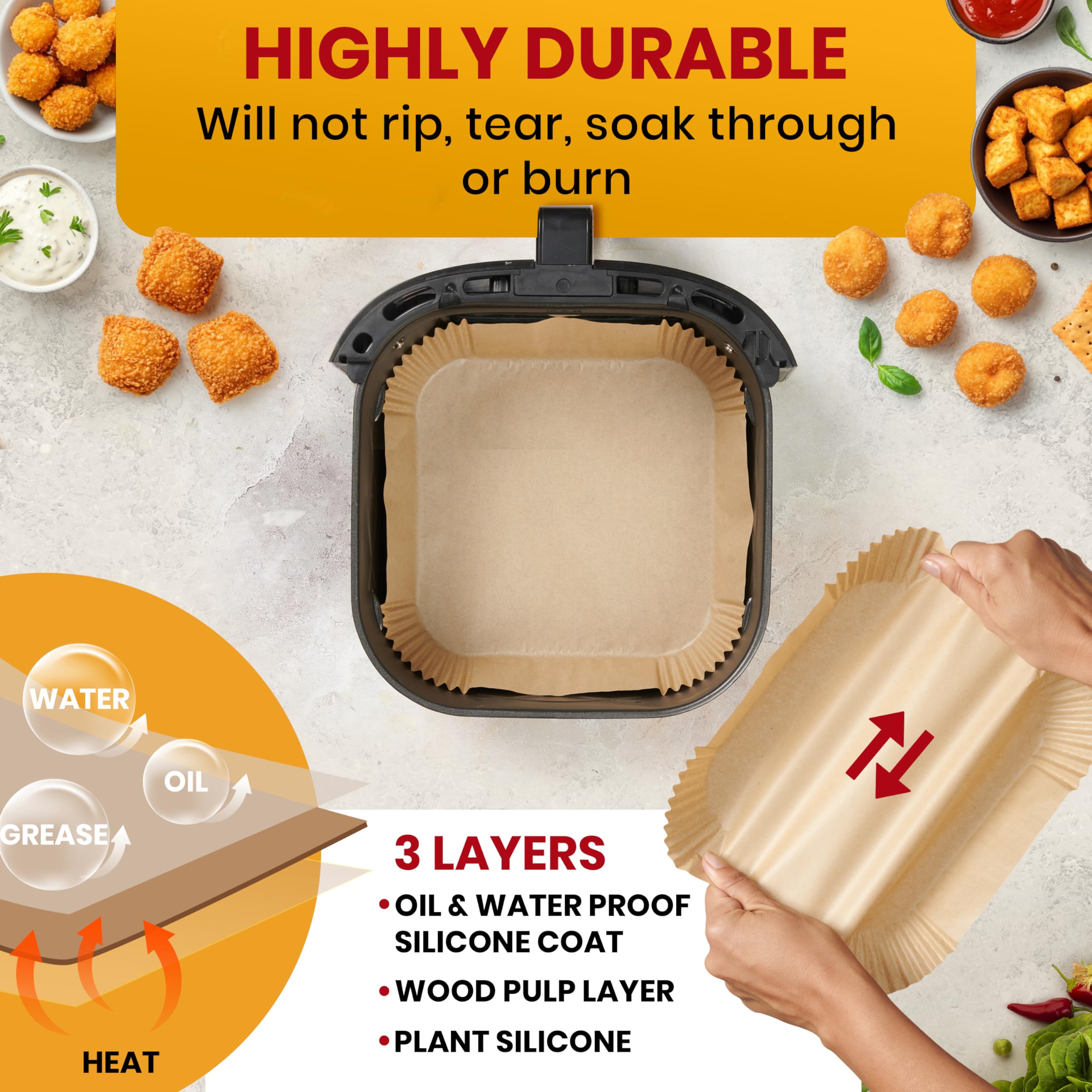 Air Fryer Liners, 125Pcs Disposable Parchment Paper Liners – Non-Stick and Oil Proof for Easy Cleanup – 8” Square for 5-8 qt Basket by Baker's Signature 🍁 All In One Marketplace Canada
