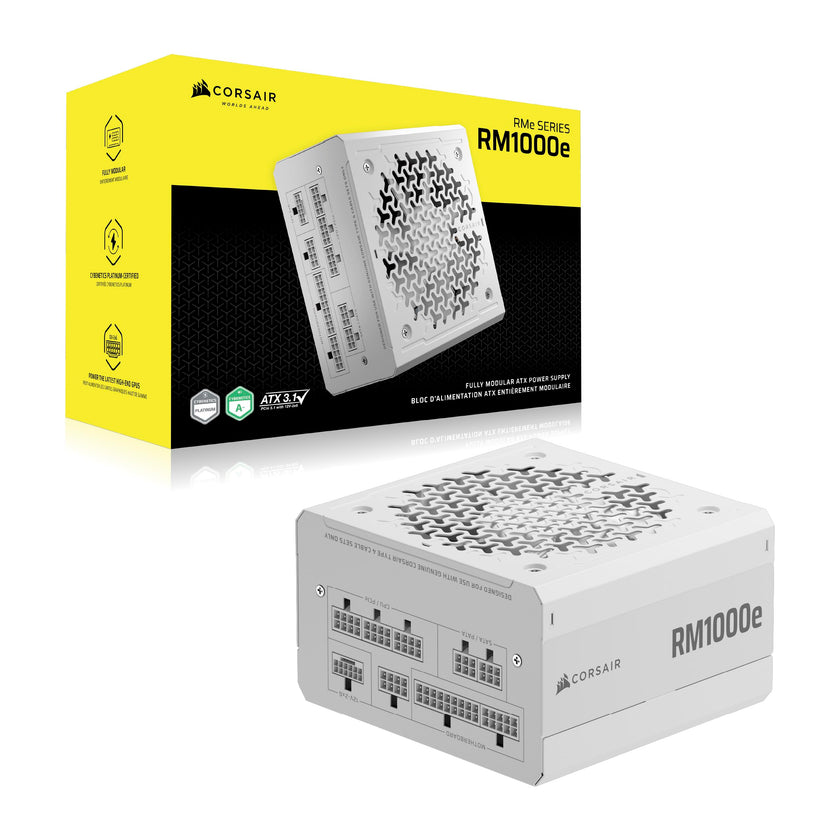 CORSAIR RM1000e (2025) Fully Modular Low-Noise ATX Power Supply with 12V-2x6 Cable – ATX 3.1 & PCIe 5.1 Compliant, Cybenetics Gold Efficiency, 105°C-Rated Capacitors, Modern Standby Mode – White 🍁 All In One Marketplace Canada