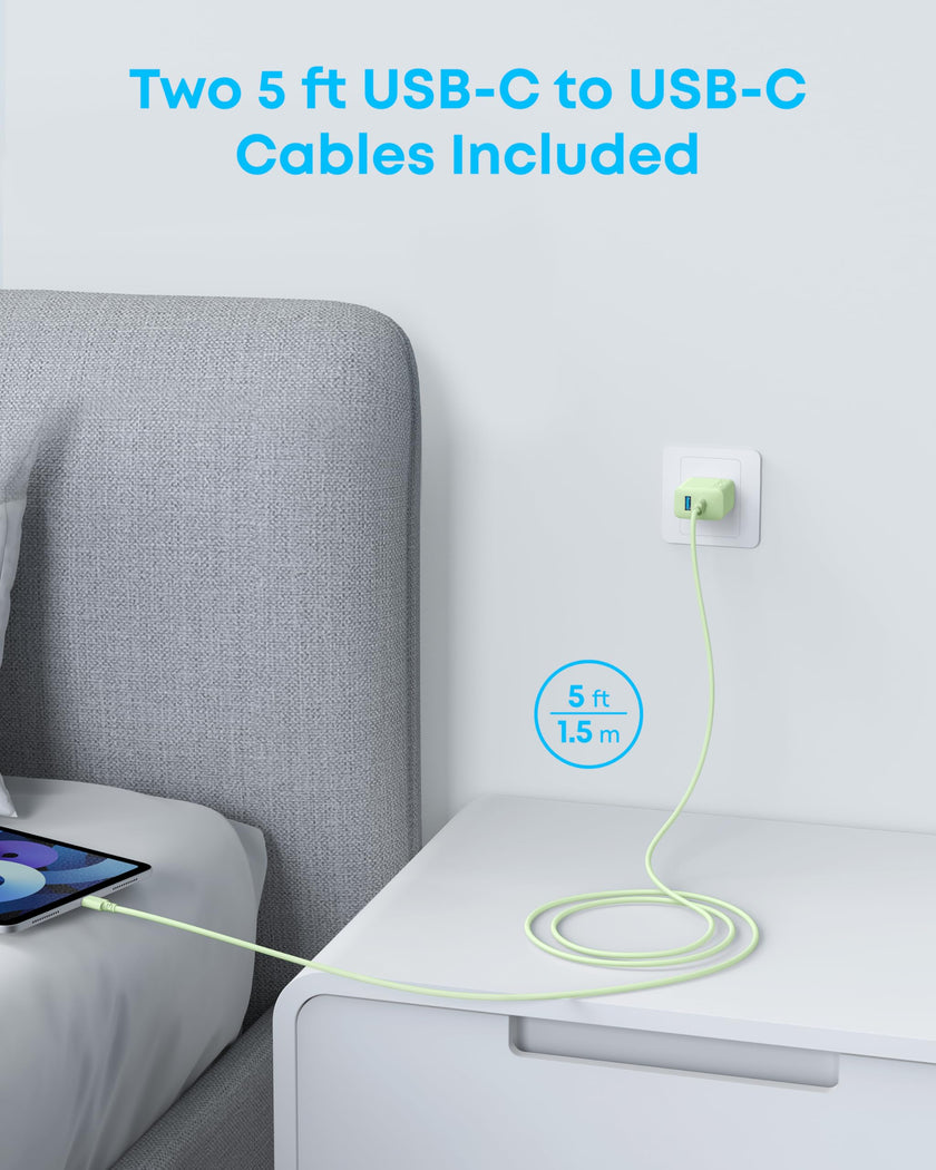 Anker iPhone 16 Charger, 2-Pack 20W Fast USB C Charger Block, for iPhone 16/16 Pro Max/15 Series/iPad Pro and More (Green, 2 Pack & 2 Cable) 🍁 All In One Marketplace Canada