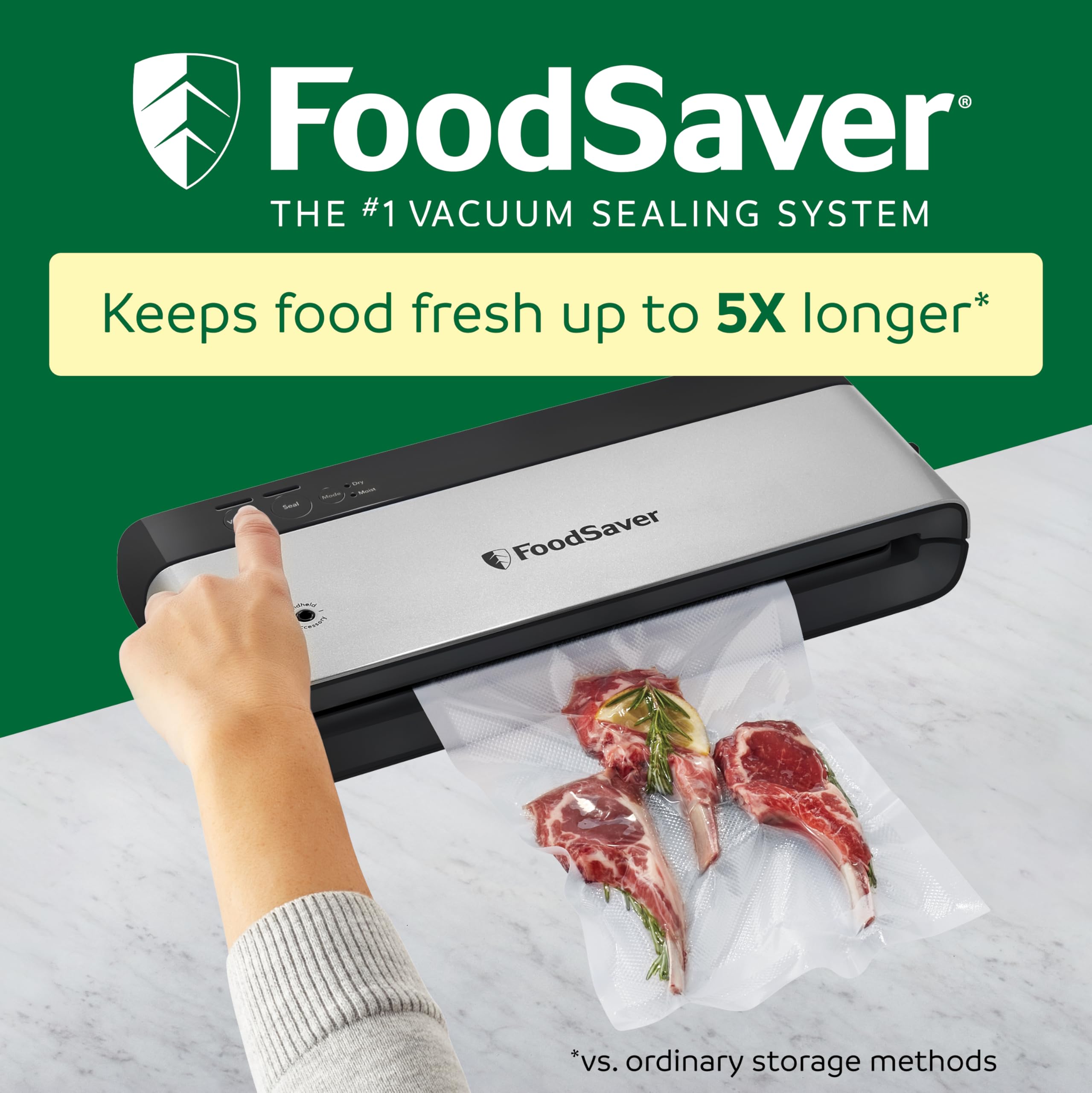 FoodSaver PowerVac Compact Vacuum Sealer Machine w/ Vertical Storage | 5 Airtight Vacuum Seal Bags & 1 Roll | VS0150 | Stainless Steel / Black 🍁 All In One Marketplace Canada