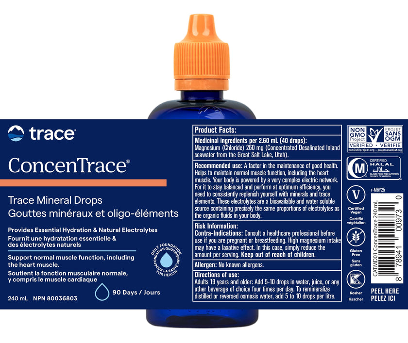 Trace Minerals ConcenTrace Drops - 240 ml, 96 Day Supply, Unflavored - Full Spectrum Minerals - Ionic Liquid Magnesium, Chloride & Potassium Electrolytes - Low Sodium Hydration 🍁 All In One Marketplace Canada