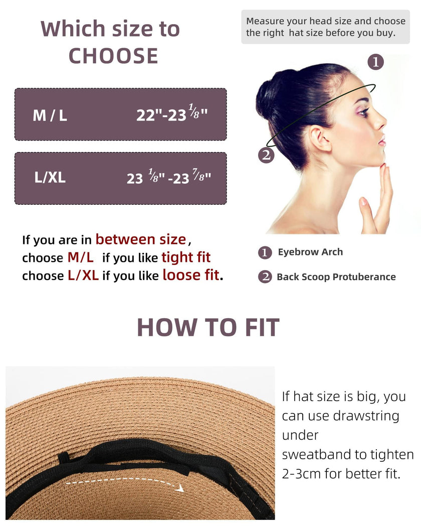 FURTALK Womens Mens Wide Brim Straw Panama Hat Fedora Summer Beach Sun Hat UPF Straw Hat for Women Khaki-Black 🍁 All In One Marketplace Canada