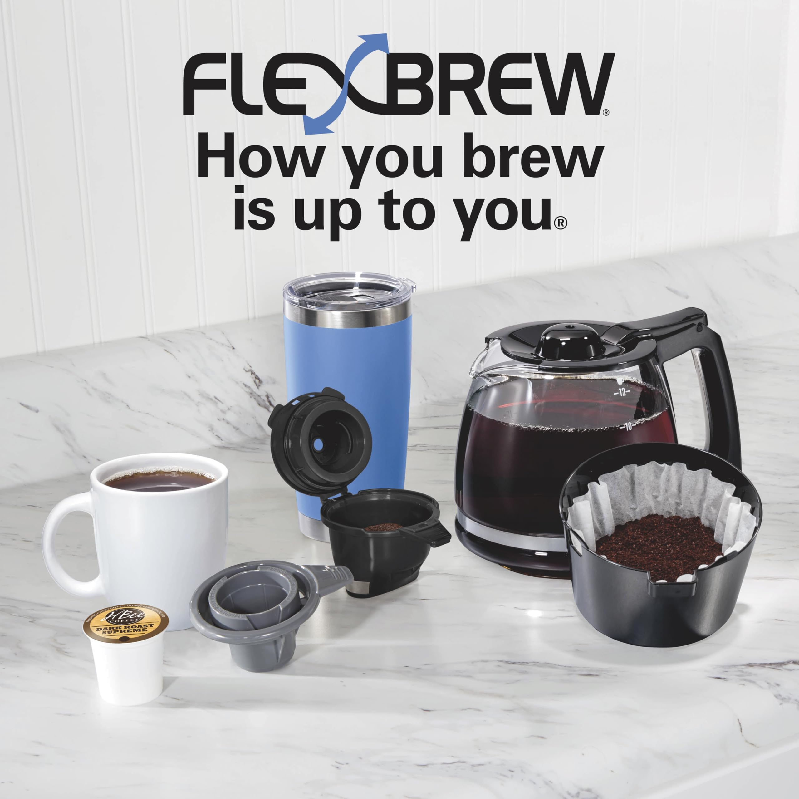 Hamilton Beach FlexBrew Trio 3-Way Coffee Maker, Single Serve & 12 Cup Drip Coffee Maker, Pod & Ground Coffee Compatible, Fast Brewing, Programmable, 56 oz Reservoir, Black (49902C) 🍁 All In One Marketplace Canada