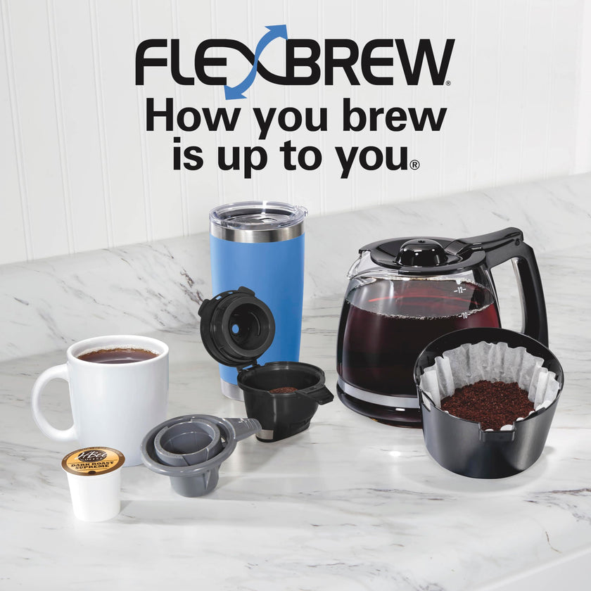 Hamilton Beach FlexBrew Trio 3-Way Coffee Maker, Single Serve & 12 Cup Drip Coffee Maker, Pod & Ground Coffee Compatible, Fast Brewing, Programmable, 56 oz Reservoir, Black (49902C) 🍁 All In One Marketplace Canada