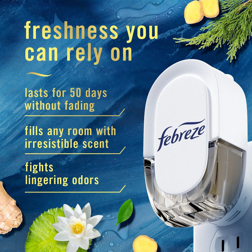 Febreze Plug In Air Freshener, Odor-Fighting Scented Oil Refill for Home and Bathroom and Kitchen, Long Lasting for Strong Odors, Ocean & Mountain Scents, 4 Count 🍁 All In One Marketplace Canada