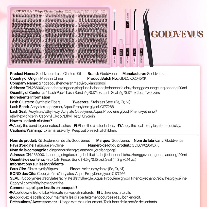 Goddvenus Cluster Lashes Kit Wispy Natural 300pcs Eyelashes Clusters 10-16mm DIY Eyelash Extensions Kit C Curl Individual Lashes for DIY Lash Extension 🍁 All In One Marketplace Canada