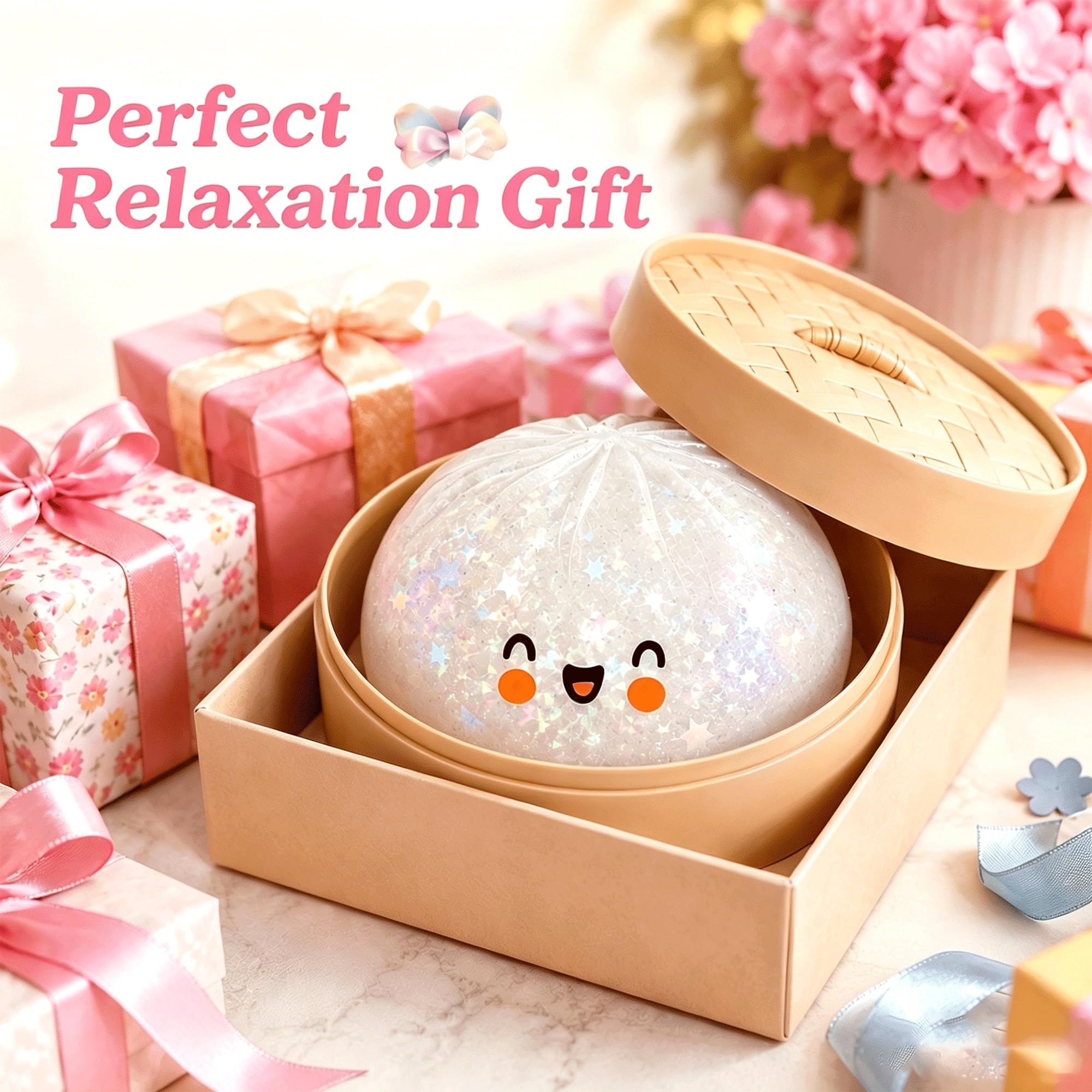 Glitter Dumpling Squishy, Colorful Mystery Dumpling Squishy Surprise Stress Relief, Cute Soft Squeeze Decompression Dough with Steamer (1pcs-White) 🍁 All In One Marketplace Canada