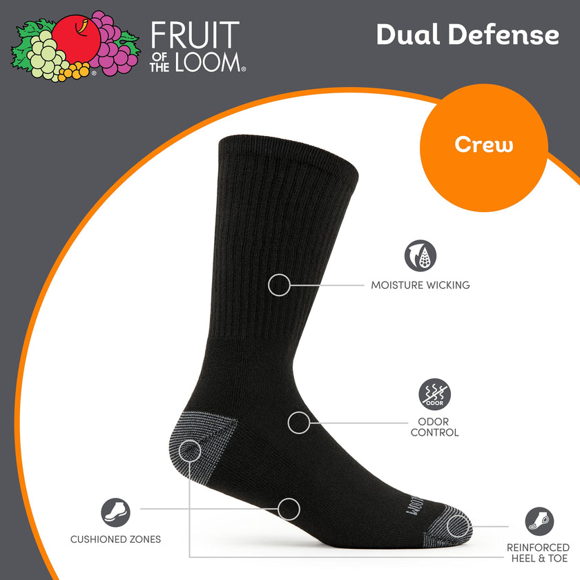 Fruit of the Loom Men's Dual Defense Crew Socks (12 Pack), Black, Medium (6 - 12) 🍁 All In One Marketplace Canada