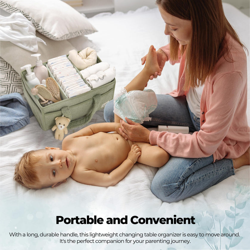 PeraBella Baby Diaper Caddy Organizer, Baby Organizers and Storage for Changing Table, Babies Shower Gift Basket for Boy &Girl, Nursery Essentials Car Caddy Organizer with Handle, Green Diaper Basket 🍁 All In One Marketplace Canada