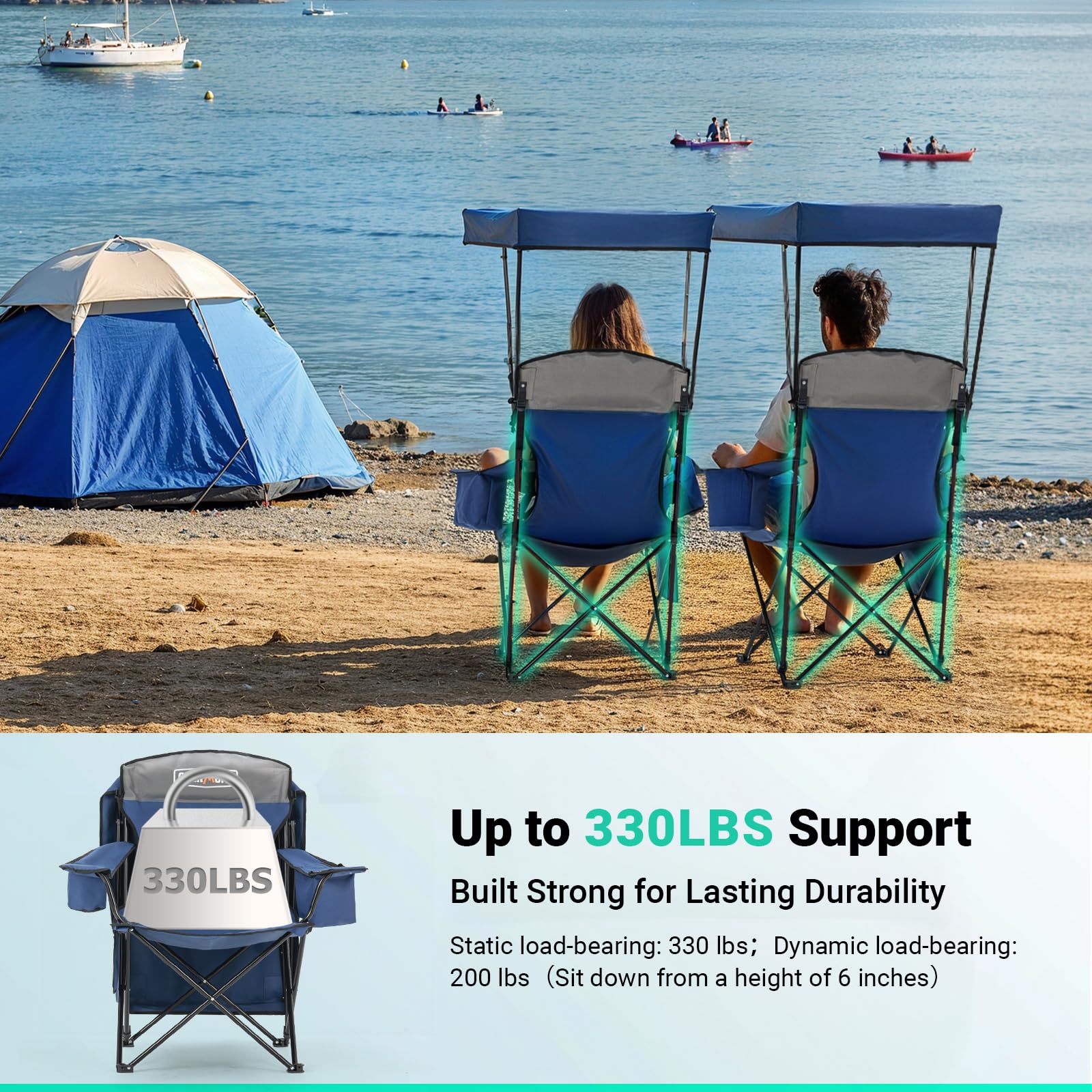 Overmont Beach Chair with Cooler and Umbrella - Sunshade Backpack Folding Canopy Chair with Two Arm Rest Cup Holder Carry Bag - Portable for Sand Camping Travel Outdoor Pool 330 lbs Blue 🍁 All In One Marketplace Canada