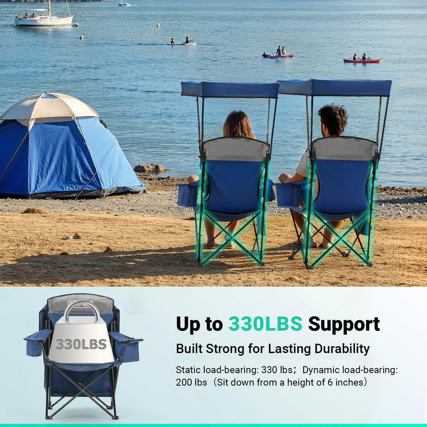 Overmont Beach Chair with Cooler and Umbrella - Sunshade Backpack Folding Canopy Chair with Two Arm Rest Cup Holder Carry Bag - Portable for Sand Camping Travel Outdoor Pool 330 lbs Blue 🍁 All In One Marketplace Canada