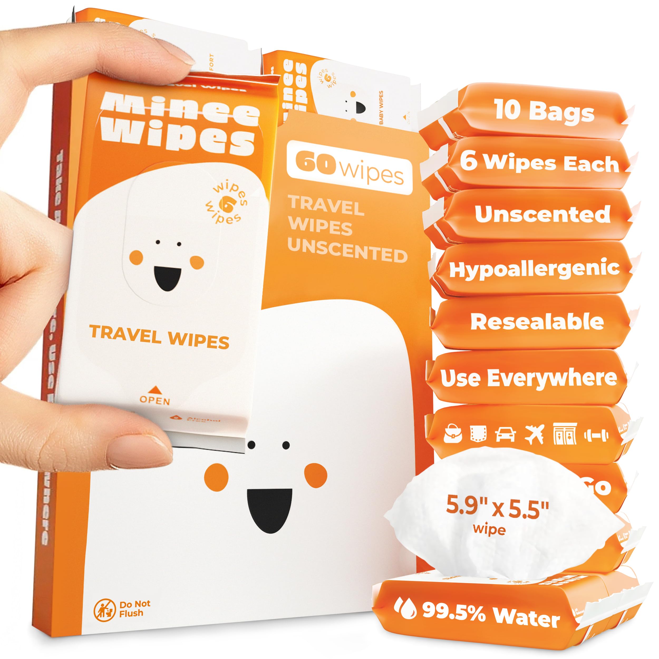 Impossibly Compact Travel Wipes - Skin-Friendly Wet Wipes, Hypoallergenic & Unscented for Adults, Kids & Baby Care - 10 Pack Total 60 Wipes 🍁 All In One Marketplace Canada