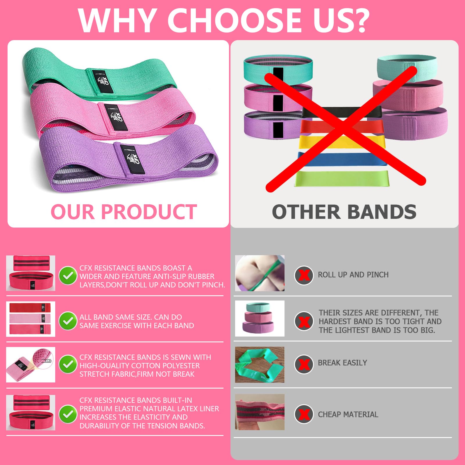 CFX Resistance Bands 3 Sets, Premium Exercise Loops with Non-Slip Design for Hips & Glutes, 3 Resistance Level Workout Booty Bands for Women and Men 🍁 All In One Marketplace Canada
