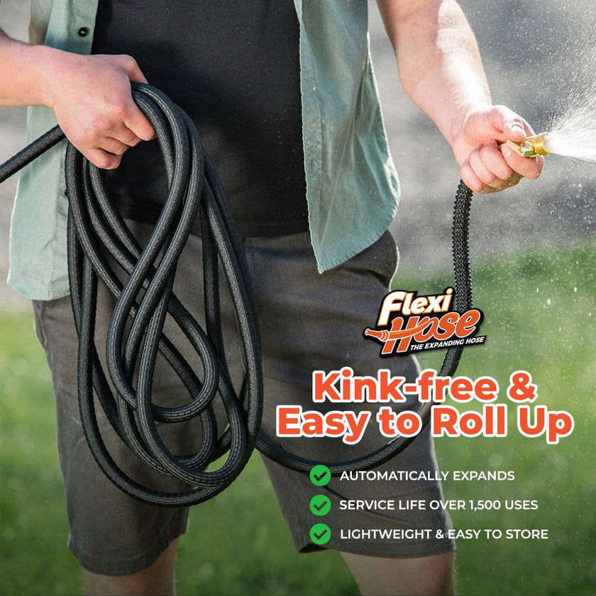 Flexi Hose Expandable Garden Hose, Lightweight & No-Kink Flexible Garden Hose, 3/4 inch Solid Brass Fittings and Double Latex Core, 100 ft Black 🍁 All In One Marketplace Canada