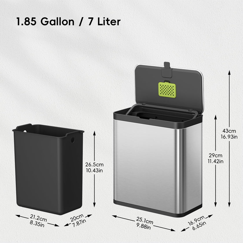 EKO Kitchen Compost Bin, 7L / 1.85 Gal Stainless Steel with Removable Inner Bucket and Deodorizer Compartment, 2-in-1 Countertop Compost Bin with Lid, Food Waste Caddy for Kitchen (MMT & Black Finish) 🍁 All In One Marketplace Canada