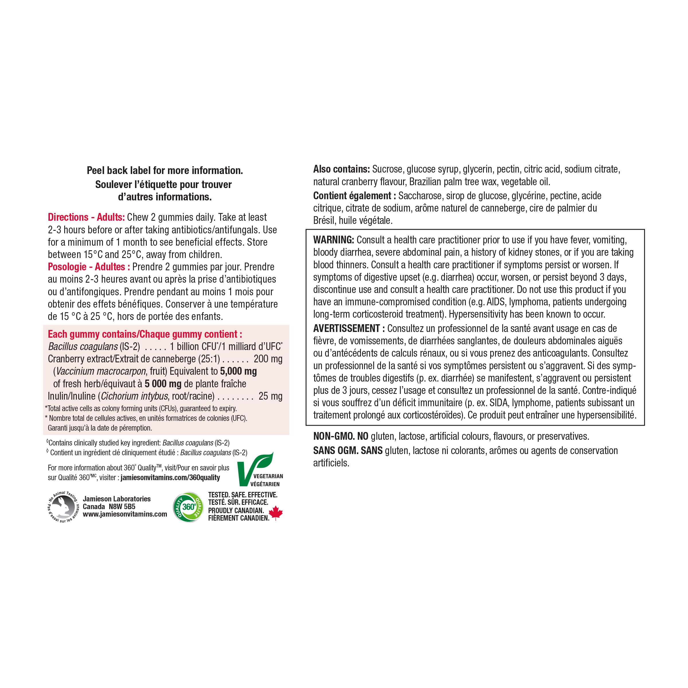 Jamieson Women's Probiotic Gummy with Cranberry and Prebiotics, 60 Gummies. Supports a Healthy Vaginal Flora and Digestive Health, Protects against UTIs. Cranberry Flavoured 🍁 All In One Marketplace Canada