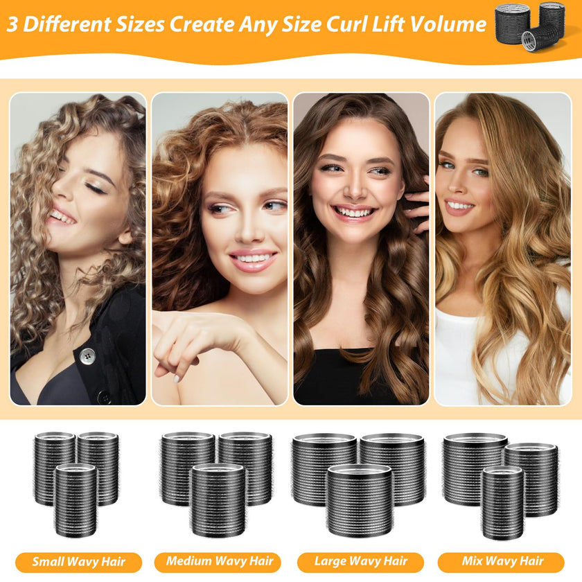 39PCS Self Grip Hair Rollers Curlers 3 Sizes Black Hair Roller 2.5in, 1.9in, 1.4in, Jumbo Hair Roller with 12PCS Duckbill Clips Hair Rollers for Long Medium Short Thick Fine Volume Bangs Hair 🍁 All In One Marketplace Canada