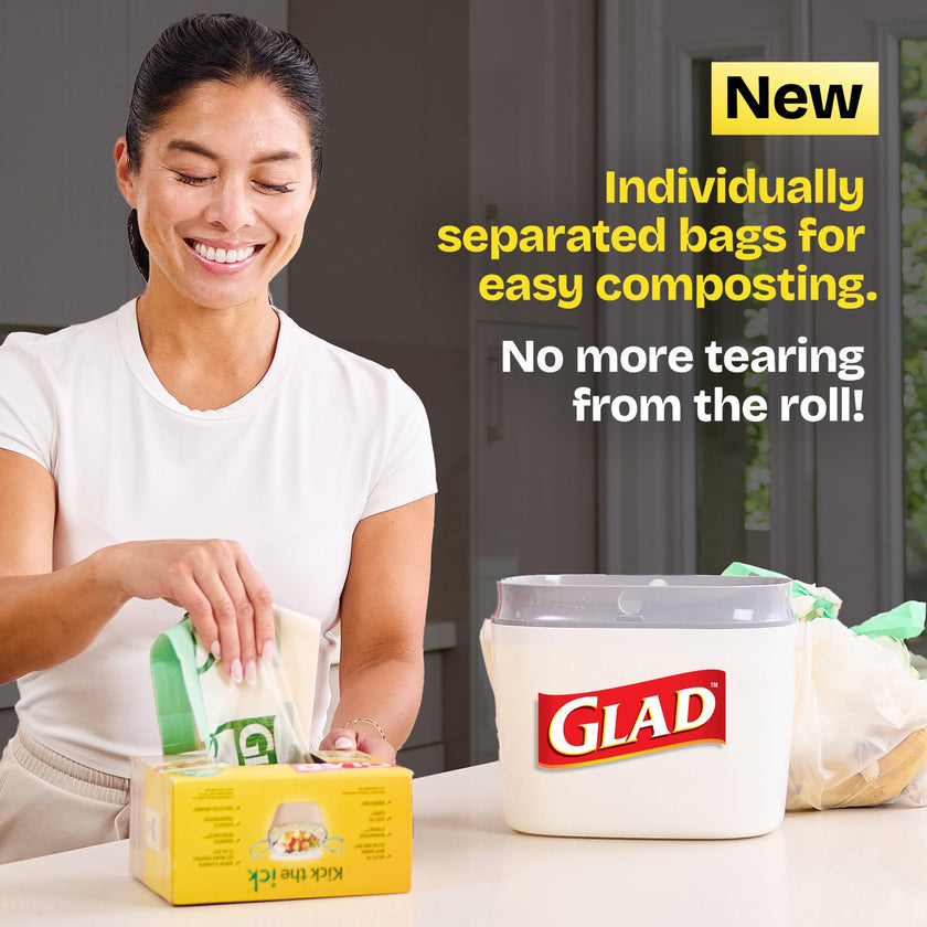 Glad Certified Compostable Drawstring Bags - Small 10 Litres - Drawstring, 80 Compost Trash Bags - Unscented 🍁 All In One Marketplace Canada