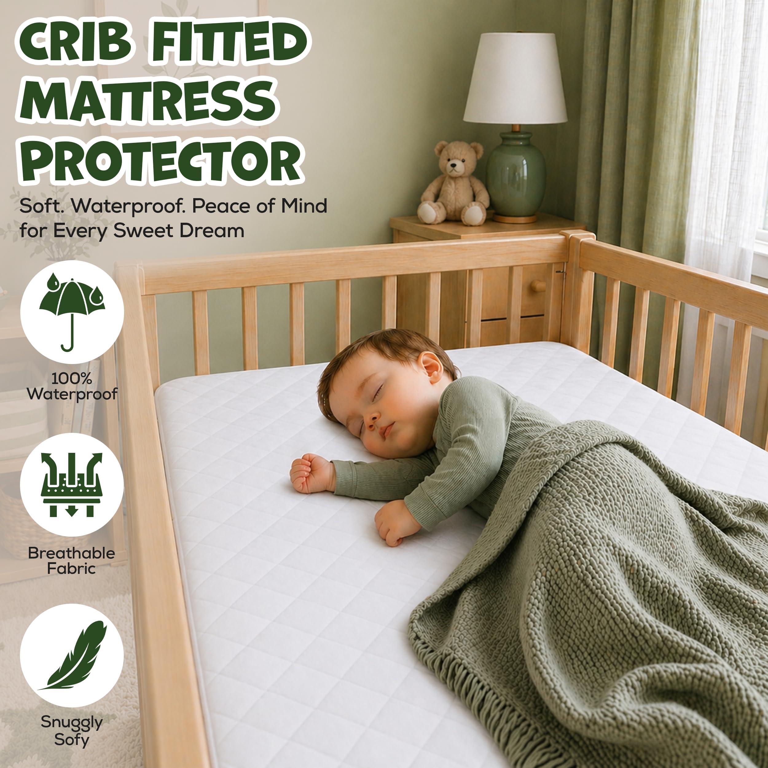 Utopia Bedding Waterproof Crib Fitted Mattress Protector (Pack of 2) - Toddler and Baby Crib Mattress Pad Cover - Soft and Breathable with 7 Inches Deep Skirt (White, 28